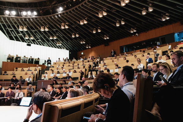 Audience members listen attentively during a session at the 6th Summit for Space Sustainability in Tokyo